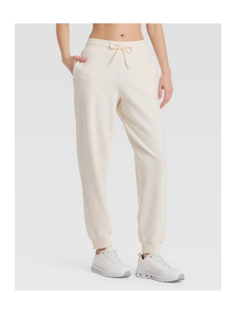 JoyLab French Terry Mid-Rise Jogger Sweatpants (Cream - Small)